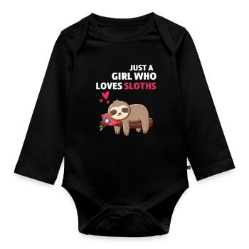 Tropical Zoo Animal Girl Gift Sloth - Organic Longsleeve Baby Bodysuit - black - Front