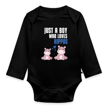 Afrika Zoo Tier Hippo Jungen Geschenk Nilpferd - Baby Bio-Langarm-Body - Schwarz - Vorne