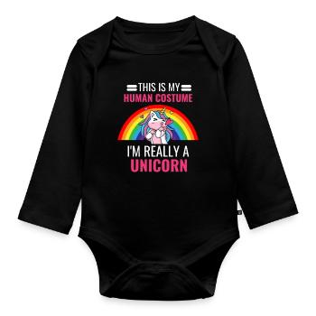 Einhorn Kostüm Party Fantasy Tier Geschenk Einhorn - Baby Bio-Langarm-Body - Schwarz - Vorne