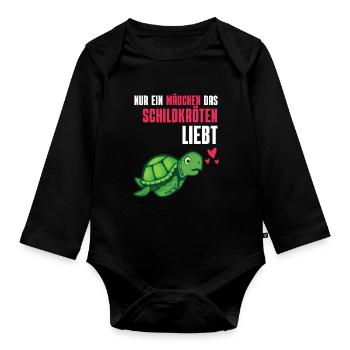 Ozean Tier Mädchen Geschenk Schildkröte - Baby Bio-Langarm-Body - Schwarz - Vorne