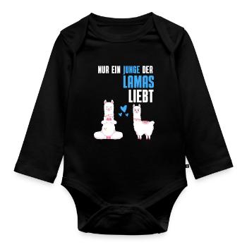 Tierliebhaber Lama Jungs Geschenk Alpaka - Baby Bio-Langarm-Body - Schwarz - Vorne
