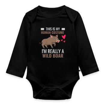 Wild Boar Costume Party Cadeau Sanglier - Body Bébé bio manches longues - noir - Devant