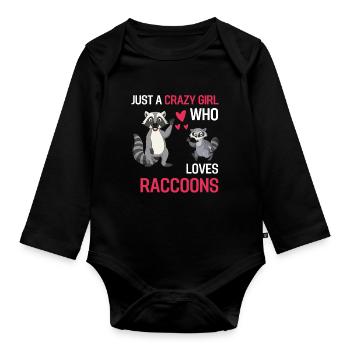 Forest Animal Lovers Girl Gift Raccoon - Organic Longsleeve Baby Bodysuit - black - Front