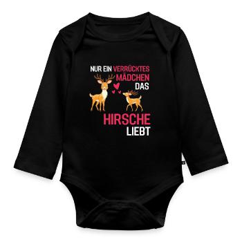 Hirsch Mädchen Wald Tier Rotwild Geschenk Hirsch - Baby Bio-Langarm-Body - Schwarz - Vorne