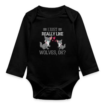 Prédateur Forêt Animaux Amoureux Cadeau Drôle de Loup - Body Bébé bio manches longues - noir - Devant