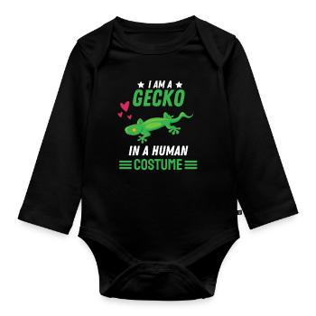 Gecko Kostüm Party Echse Geschenk Lustiges Gecko - Baby Bio-Langarm-Body - Schwarz - Vorne