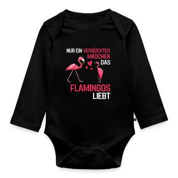 Exotisches Tier Mädchen Vogel Geschenk Flamingo - Baby Bio-Langarm-Body - Schwarz - Vorne