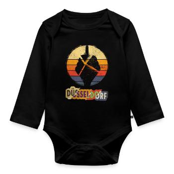 Dusseldorf Germany City Skyline Vintage Retro - Organic Longsleeve Baby Bodysuit - black - Front