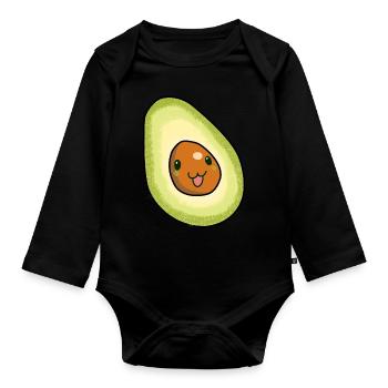Avocado Frucht naschen Speise Früchte Vitamine - Baby Bio-Langarm-Body - Schwarz - Vorne