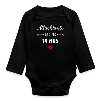 Attachiante depuis 14 ans - Body Bébé bio manches longues - noir - Devant