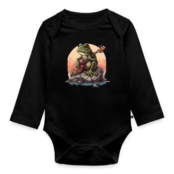 Frosch spielt Gitarre Frösche Kröte Amphibie - Baby Bio-Langarm-Body - Schwarz - Vorne