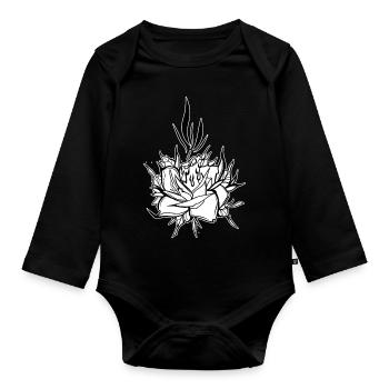 Flower // Candle // Illustration - Organic Longsleeve Baby Bodysuit - black - Front