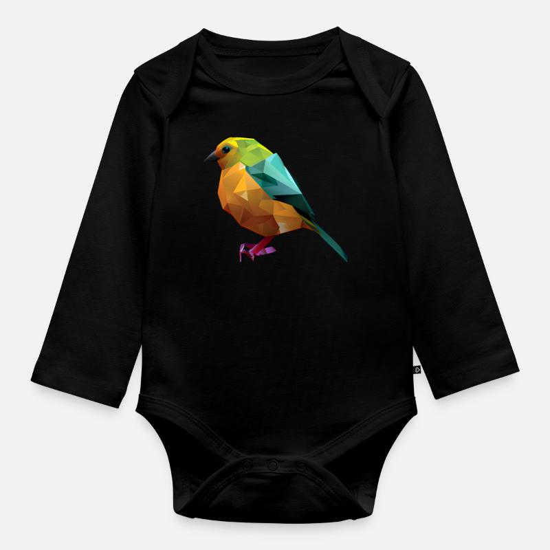 Polygon Vogel Design - Baby Bio-Langarm-Body - Schwarz