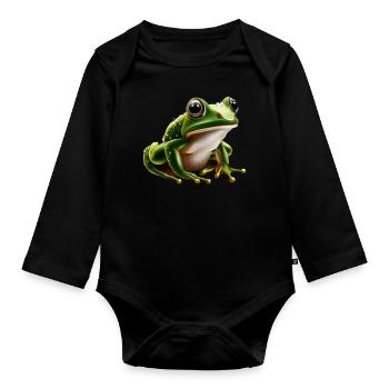 Regenfrosch Wassertropfen Frosch - Baby Bio-Langarm-Body - Schwarz - Vorne