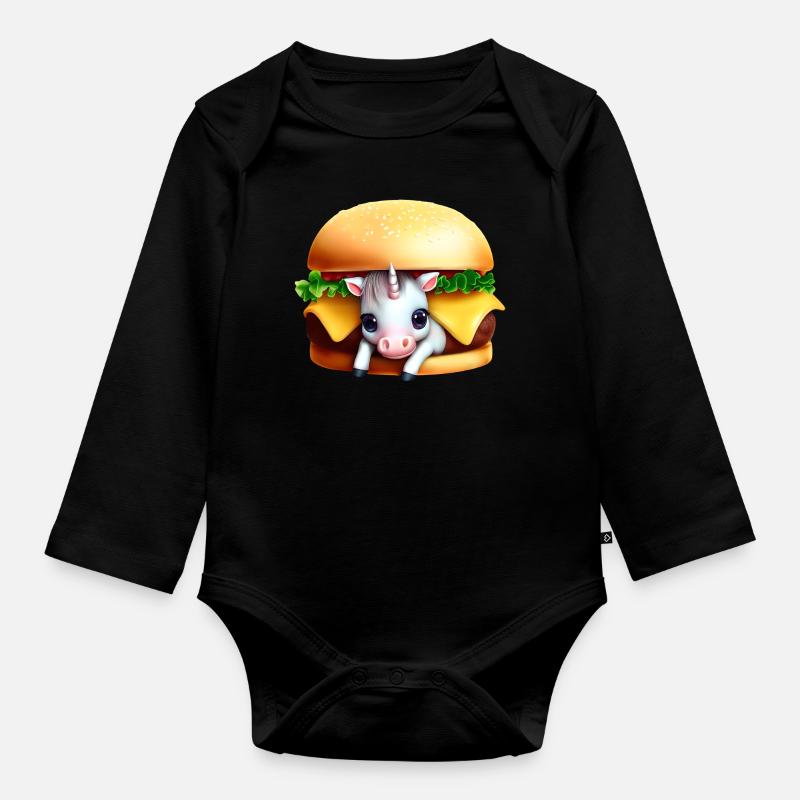 Licorne Cheeseburger - Body Bébé bio manches longues - noir