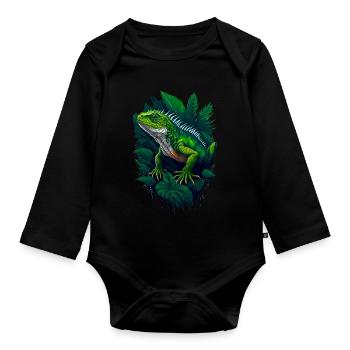 reptile iguana - Organic Longsleeve Baby Bodysuit - black - Front
