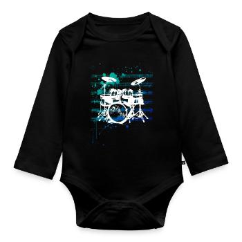 Silhouetten des Schlagzeugs - Baby Bio-Langarm-Body - Schwarz - Vorne