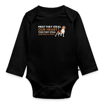 D’abord, ils volent notre cœur Beagle - Body Bébé bio manches longues - noir - Devant
