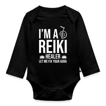 Reiki Meister Superkraft | Reikimeister Geschenke - Baby Bio-Langarm-Body - Schwarz - Vorne