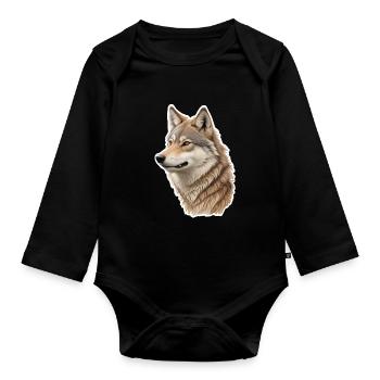 Wolf - Organic Longsleeve Baby Bodysuit - black - Front