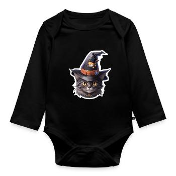 Halloween Cat - Organic Longsleeve Baby Bodysuit - black - Front