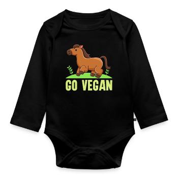 Pferdedesign für stolze Veganer - Baby Bio-Langarm-Body - Schwarz - Vorne