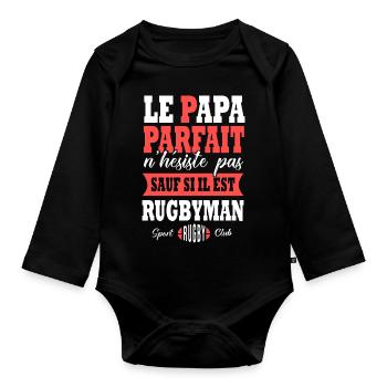 Rugby papa joueur de rugby sport rugby - Body Bébé bio manches longues - noir - Devant