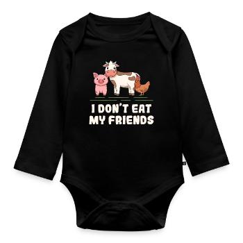 Cow Pig Chicken Friends Design for Vegans - Organic Longsleeve Baby Bodysuit - black - Front