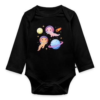 Astronaut Axolotls Design für Axolotl-Liebhaber - Baby Bio-Langarm-Body - Schwarz - Vorne