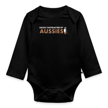 Dog Easily Distracted By Aussie - Baby Bio-Langarm-Body - Schwarz - Vorne
