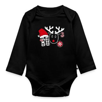 Ho Ho Ho Ugly Christmas Sweater ho hoch drei - Baby Bio-Langarm-Body - Schwarz - Vorne