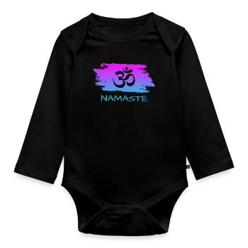 Namaste Om Yoga - Baby Bio-Langarm-Body - Schwarz - Vorne
