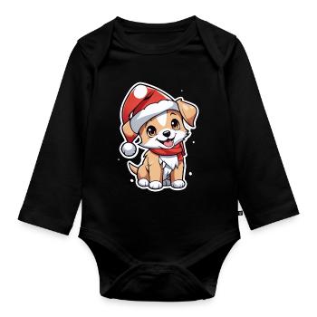 Dog with Christmas Hat - Organic Longsleeve Baby Bodysuit - black - Front