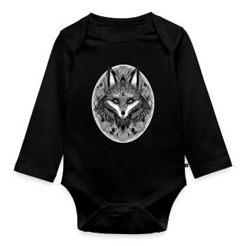Renard Mandala Dessin Complexe Nature Sauvage - Body Bébé bio manches longues - noir - Devant