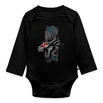 Inferno's Roar: Dragon with Red Eyes - Organic Longsleeve Baby Bodysuit - black - Front