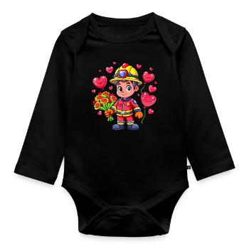 Hero in red the firefighter - Organic Longsleeve Baby Bodysuit - black - Front