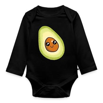 Avocado Frucht naschen Speise Früchte Vitamine - Baby Bio-Langarm-Body - Schwarz - Vorne