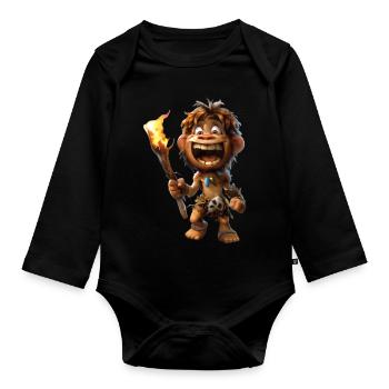 Caveman #lovely toons - Organic Longsleeve Baby Bodysuit - black - Front