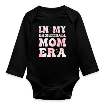 À l’époque de ma maman de basket-ball, maman de basket-ball colorée - Body Bébé bio manches longues - noir - Devant