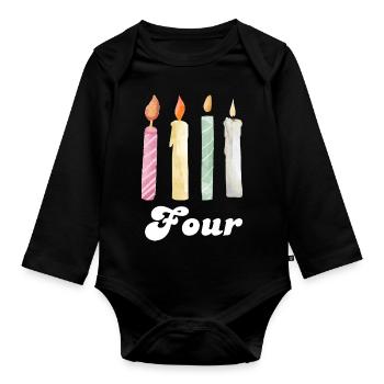 4e anniversaire bougie - Body Bébé bio manches longues - noir - Devant