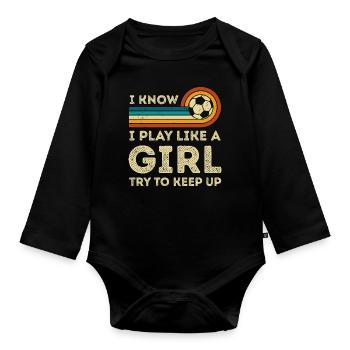 Je joue au football comme une fille rétro - Body Bébé bio manches longues - noir - Devant
