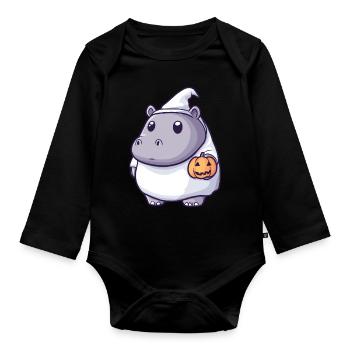 Nilpferd Halloween Comic Geist - Baby Bio-Langarm-Body - Schwarz - Vorne