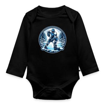 EishockeySpieler Winter - Baby Bio-Langarm-Body - Schwarz - Vorne