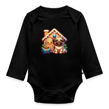 Mops Lebkuchen - Baby Bio-Langarm-Body - Schwarz - Vorne