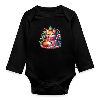 Renard Noël Noël Hiver - Body Bébé bio manches longues - noir - Devant