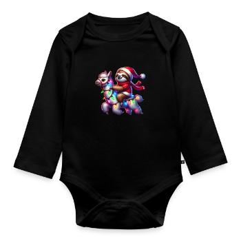 Faultier Lama Lichterkette Weihnachten Christmas - Baby Bio-Langarm-Body - Schwarz - Vorne