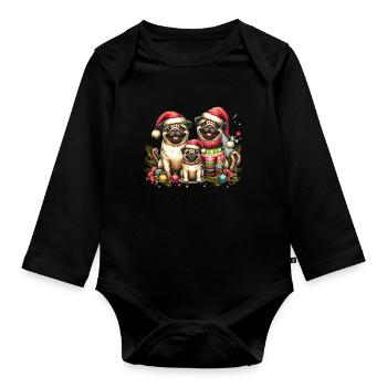 Christmas Pug Family Sweet Christmas Vintage - Organic Longsleeve Baby Bodysuit - black - Front