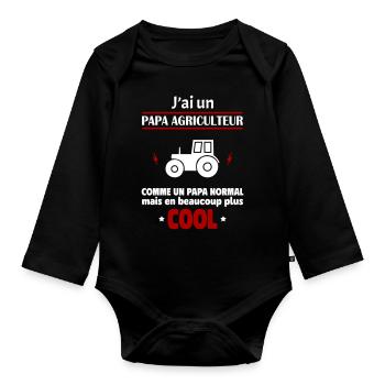 J'ai un papa agriculteur, agriculture, tracteur - Body Bébé bio manches longues - noir - Devant