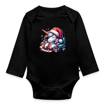 Licorne de Noël - Body Bébé bio manches longues - noir - Devant
