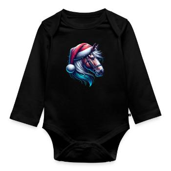 Cheval de Noël - Body Bébé bio manches longues - noir - Devant